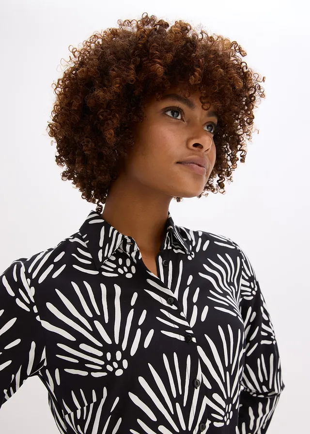 Robe midi en viscose fluide • noir-blanc imprimé • product-page.page-title-suffix