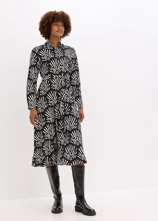 Robe midi en viscose fluide • noir-blanc imprimé • product-page.page-title-suffix