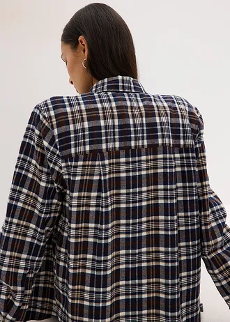 Flanelová košile z čisté bavlny • perlově bílo-tmavě hnědo-světlá khaki-inkoustově modrá kostka • bonprix obchod