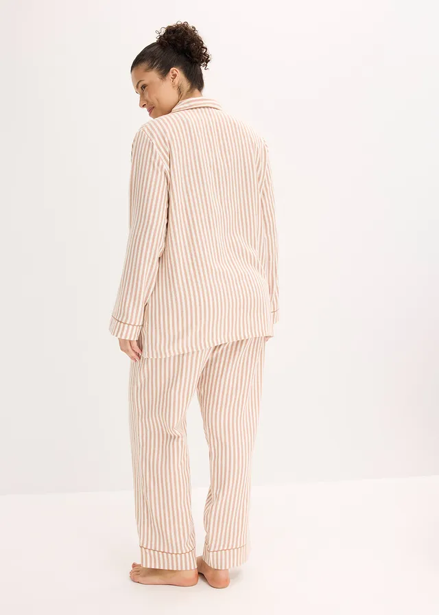 Pyjama en flanelle avec pochette cadeau, Couleur: sorbet chocolat/écru rayé