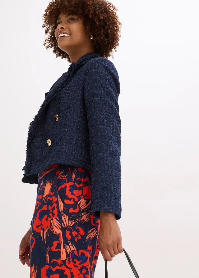 Blejzr z buklé, s dekorativními knoflíky tmavě modrá