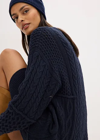 Pletené šaty s copánkovým vzorem • inkoustově modrá • bonprix obchod