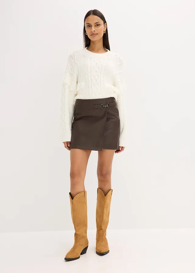 Jupe enduite, Couleur: marron foncé