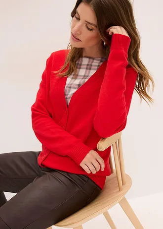 Gilet long en maille douce • rouge lave • Boutique bonprix