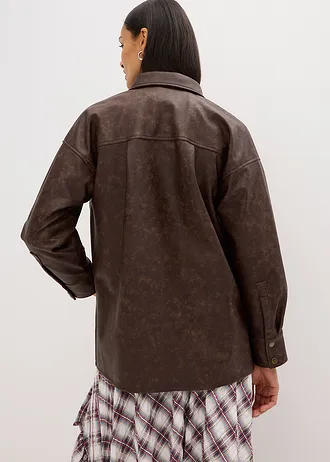 Košile z umělé kůže s obnošeným vzhledem • tmavě hnědá used • bonprix obchod