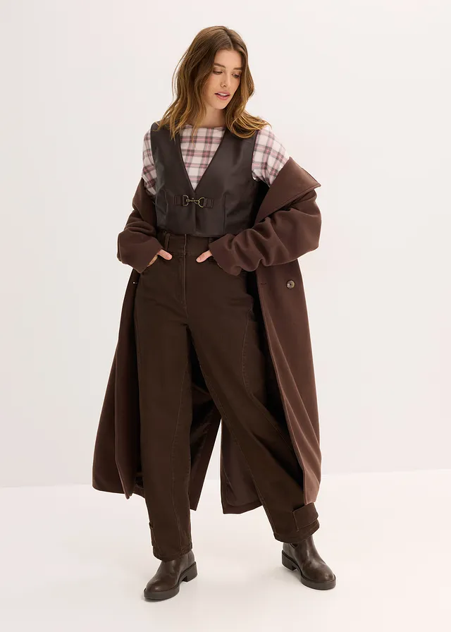 Vesta z umělé kůže s obnošeným vzhledem tmavě hnědá