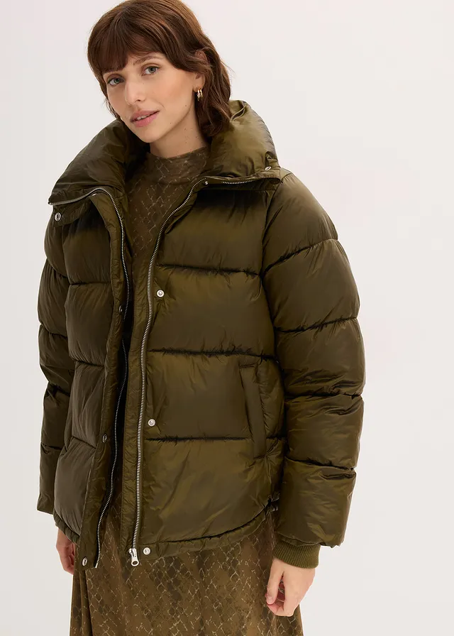 Oversized gewatteerde jas, Kleur: olijfgroen