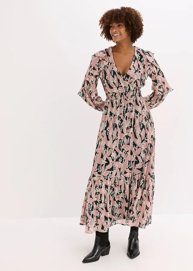 Robe en mousseline à volants • noir-bois de rose floral • product-page.page-title-suffix