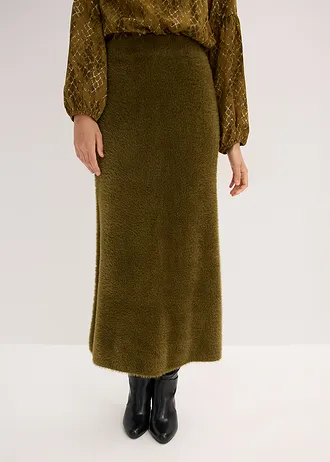 Pletená sukně z měkoučké péřové příze • zemitá olivová • bonprix obchod