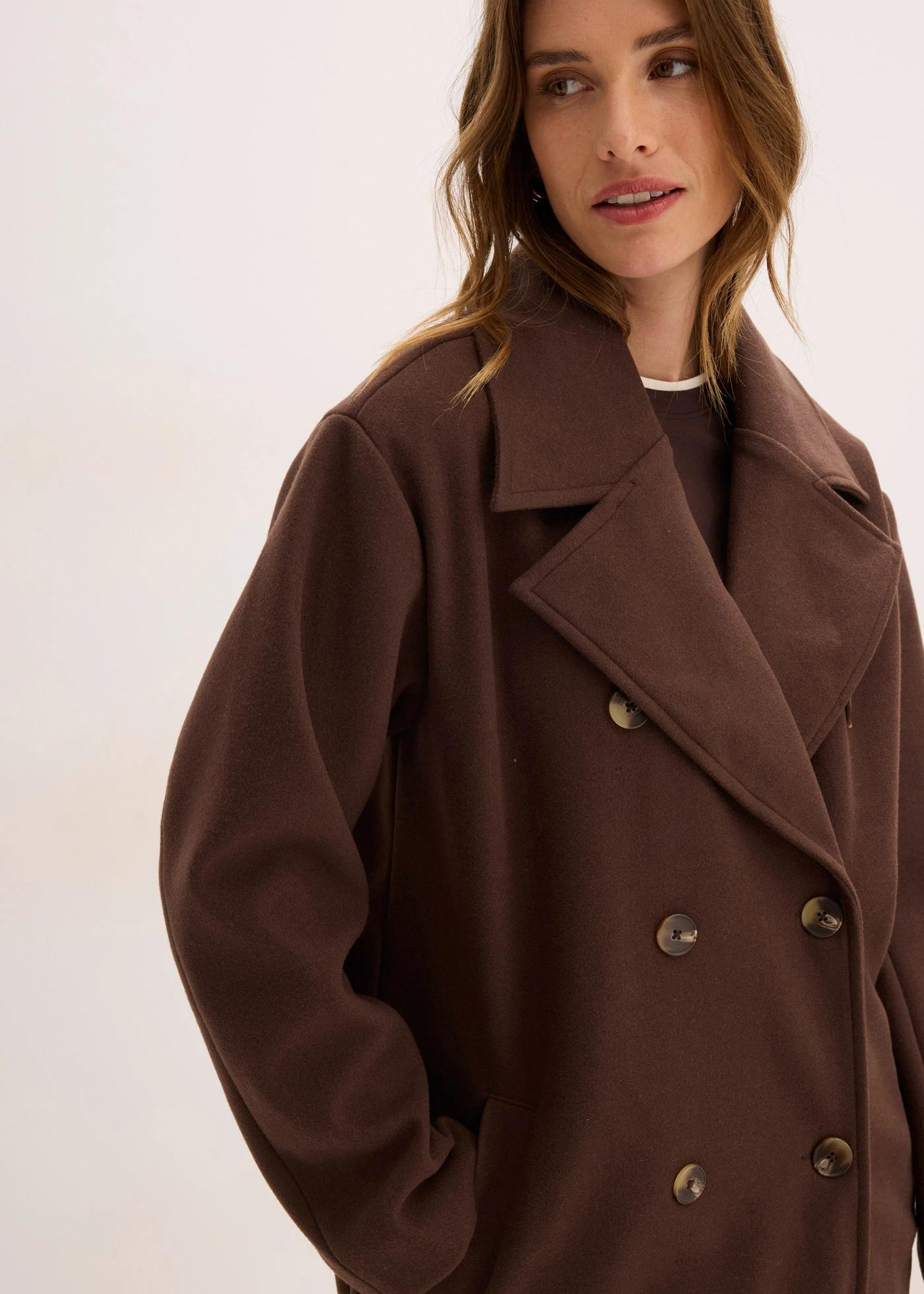 Oversize kabát s vlněným vzhledem • tmavě hnědá • bonprix obchod