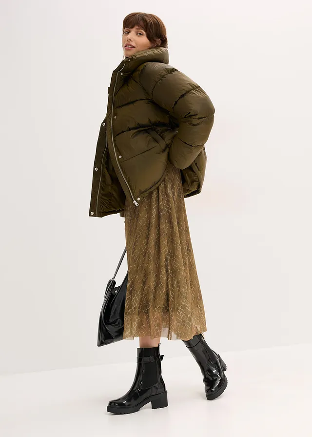 Oversized gewatteerde jas, Kleur: olijfgroen