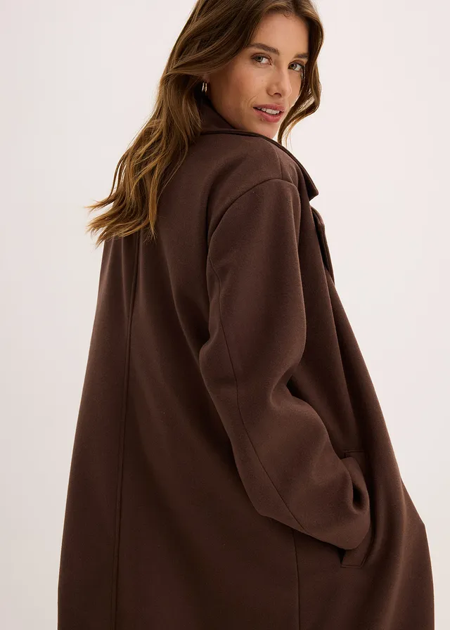 Lange oversized jas in wollen look • donkerbruin • product-page.page-title-suffix