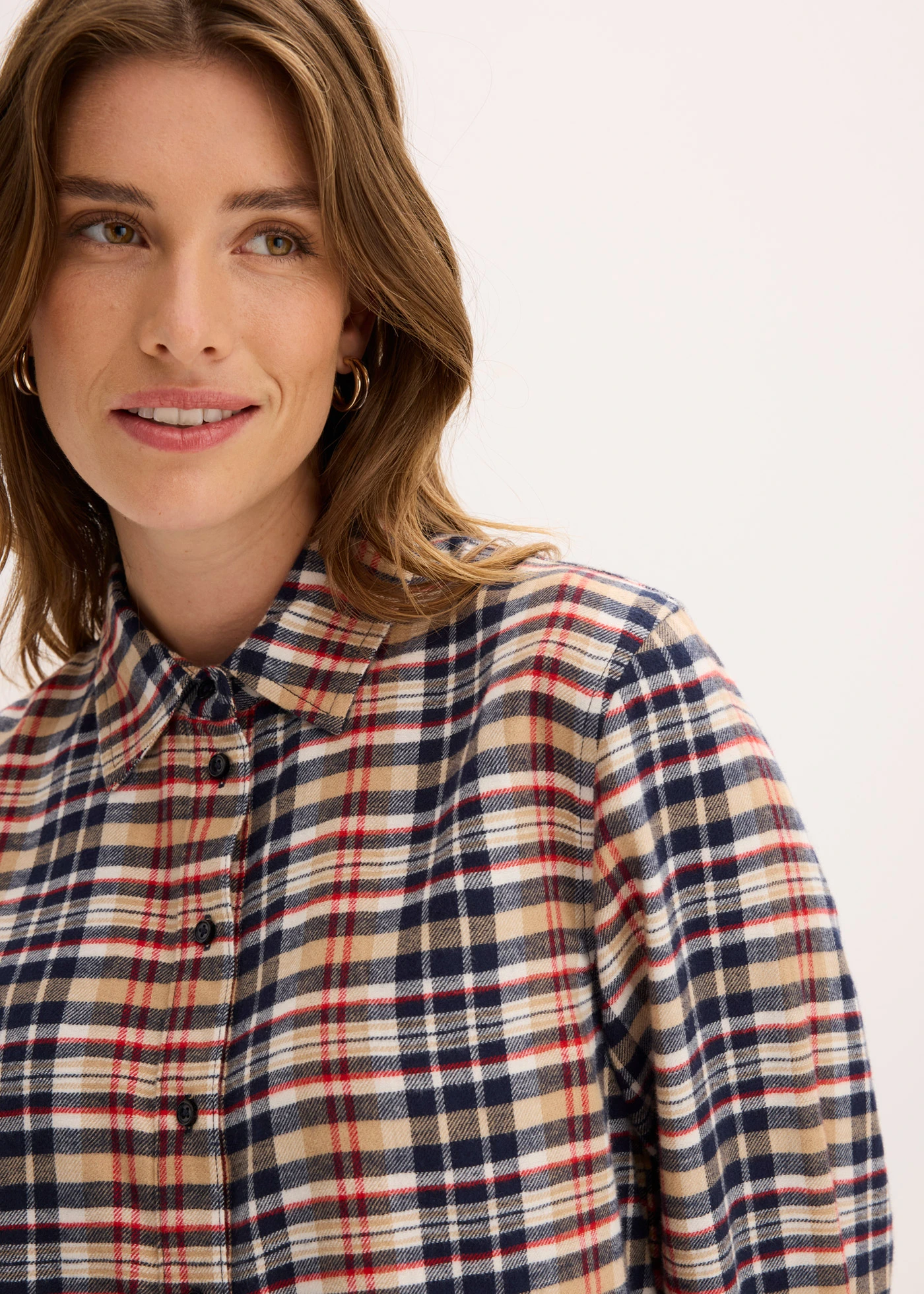 Flanelová košile z čisté bavlny • perlově bílo-inkoustově modro-světlá khaki-lávově červená kostka • bonprix obchod