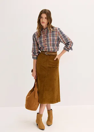 Flanelová košile z čisté bavlny, barva: perlově bílo-inkoustově modro-světlá khaki-lávově červená kostka