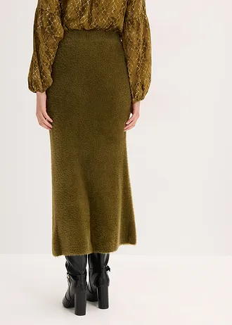 Pletená sukně z měkoučké péřové příze • zemitá olivová • bonprix obchod