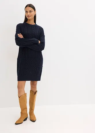 Pletené šaty s copánkovým vzorem • inkoustově modrá • bonprix obchod