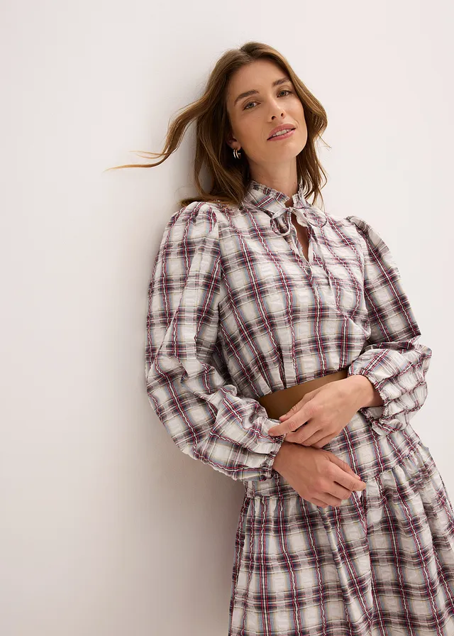 Oversized jurk • parelwit-inktblauw-lavarood-lichtkaki-donkerbruin geruit • product-page.page-title-suffix