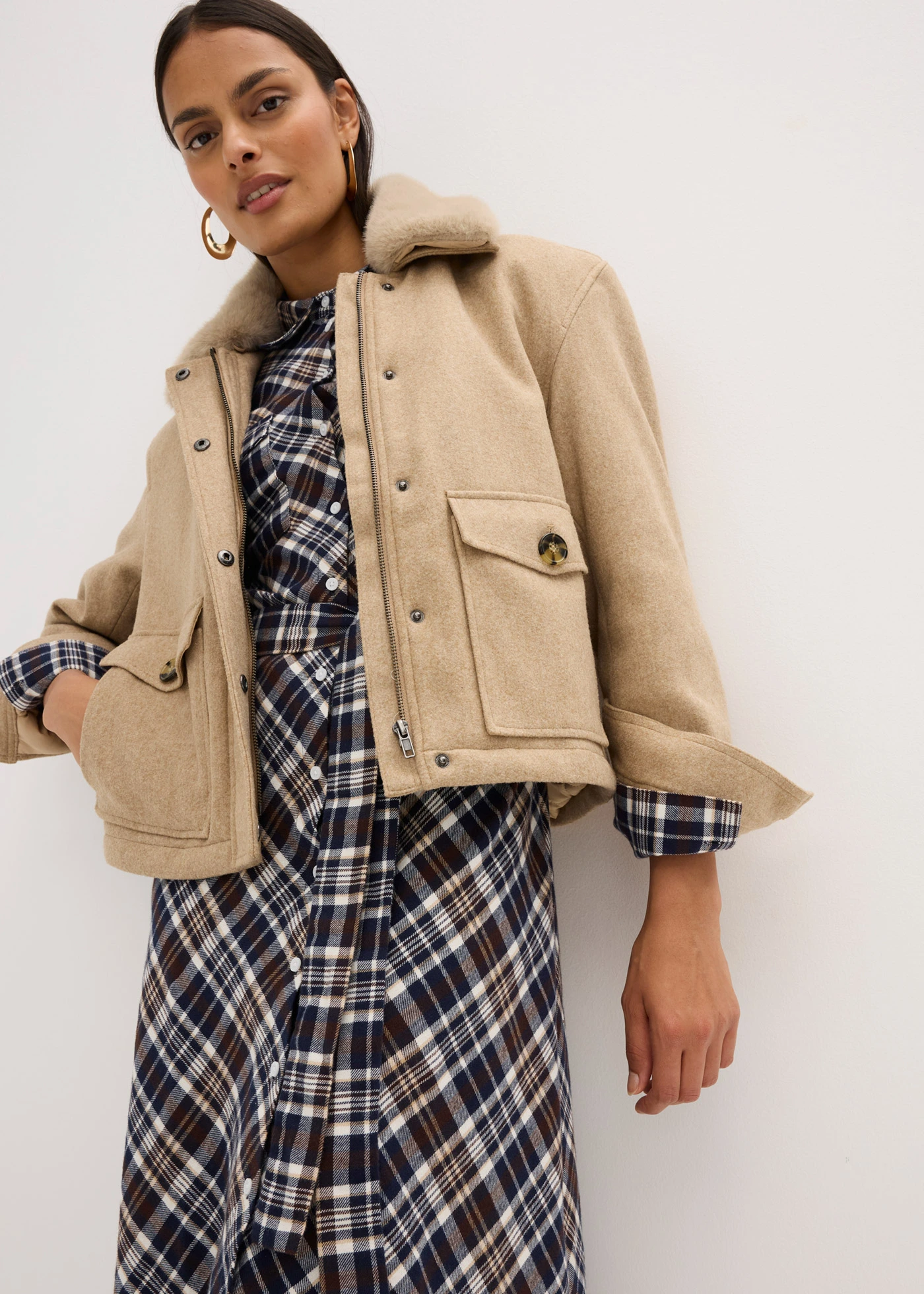 Košilové šaty z měkkého flanelu • tmavě hnědá kostka • bonprix obchod