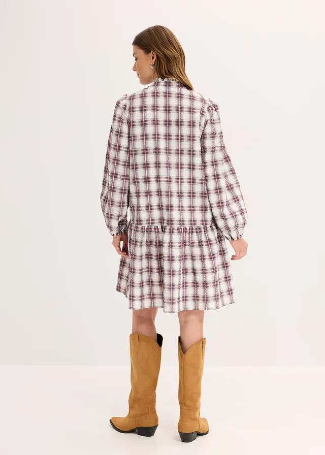 Oversized jurk • parelwit-inktblauw-lavarood-lichtkaki-donkerbruin geruit • product-page.page-title-suffix
