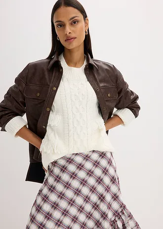 Oversize svetr s třásněmi • perlově bílá • bonprix obchod