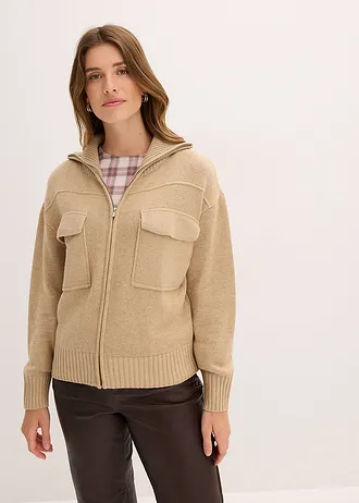 Oversize pletený kabátek • světlá khaki melír • bonprix obchod