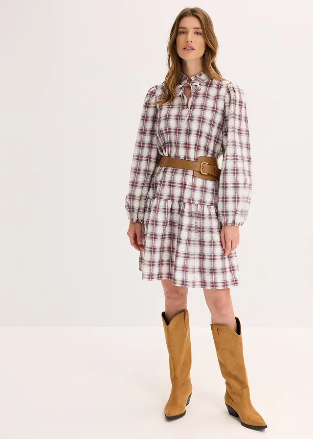Oversized jurk • parelwit-inktblauw-lavarood-lichtkaki-donkerbruin geruit • product-page.page-title-suffix