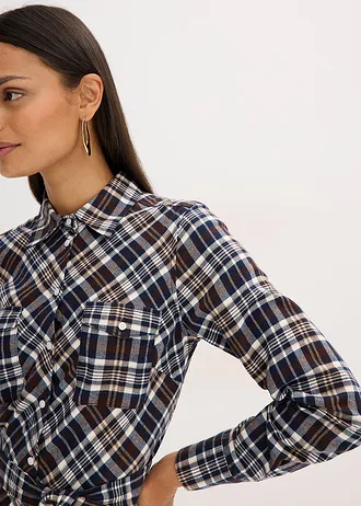 Košilové šaty z měkkého flanelu • tmavě hnědá kostka • bonprix obchod