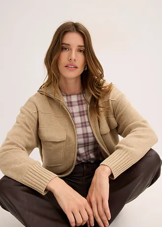 Oversize pletený kabátek • světlá khaki melír • bonprix obchod