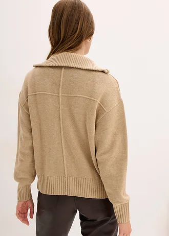 Oversize pletený kabátek • světlá khaki melír • bonprix obchod