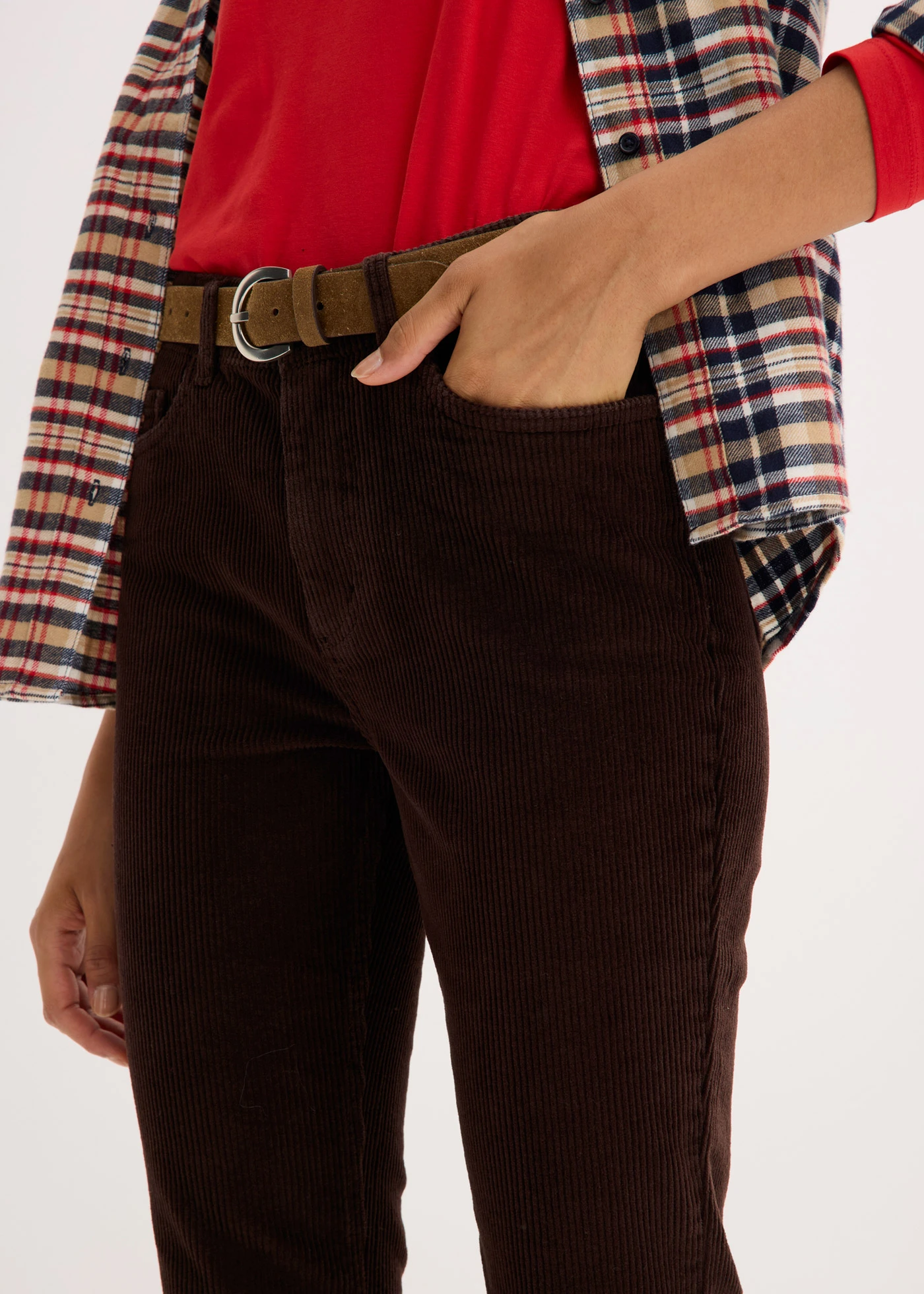 Manšestrové kalhoty s rozšiřujícím se střihem • tmavě hnědá • bonprix obchod