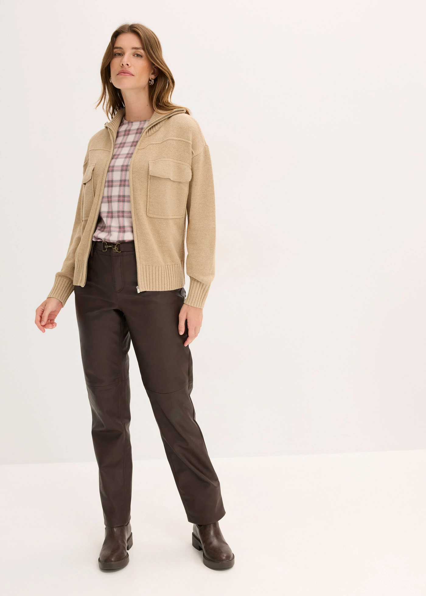 Oversize pletený kabátek • světlá khaki melír • bonprix obchod