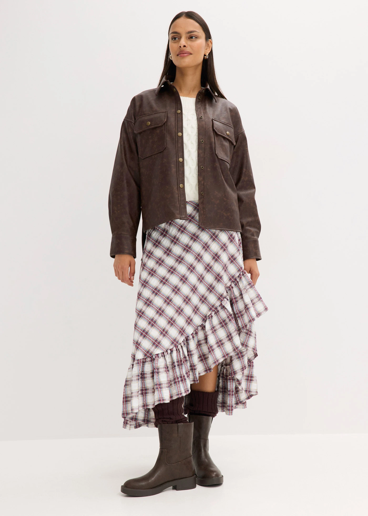 Košile z umělé kůže s obnošeným vzhledem • tmavě hnědá used • bonprix obchod