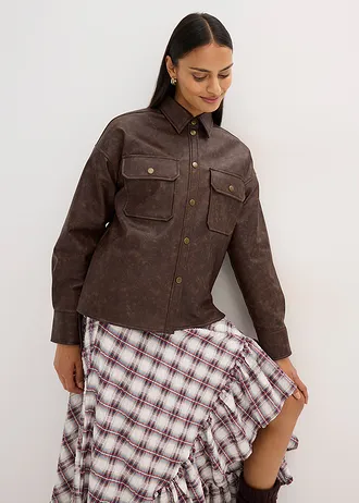 Košile z umělé kůže s obnošeným vzhledem • tmavě hnědá used • bonprix obchod