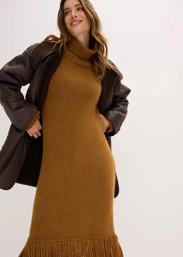 Robe en maille avec franges à la base • cognac • product-page.page-title-suffix
