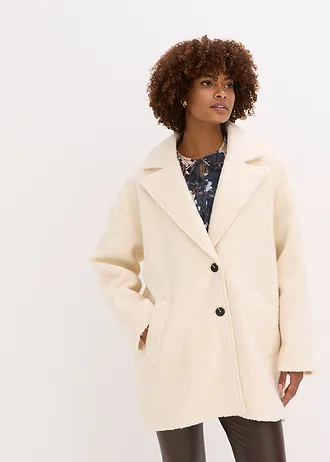 Krátký buklé kabát, oversize • krémová • bonprix obchod