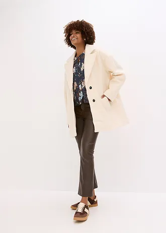 Krátký buklé kabát, oversize • krémová • bonprix obchod