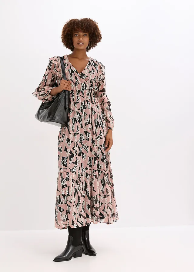 Robe en mousseline à volants • noir-bois de rose floral • product-page.page-title-suffix