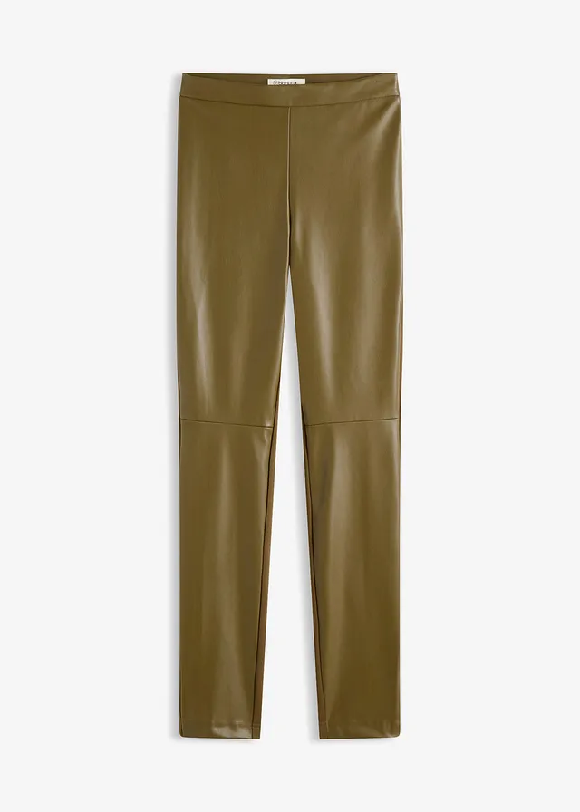 Pantalon bi-matière Punto di Roma et tissu enduit, Couleur: olive
