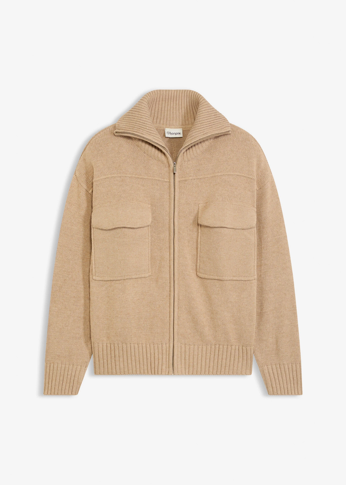 Oversize pletený kabátek • světlá khaki melír • bonprix obchod