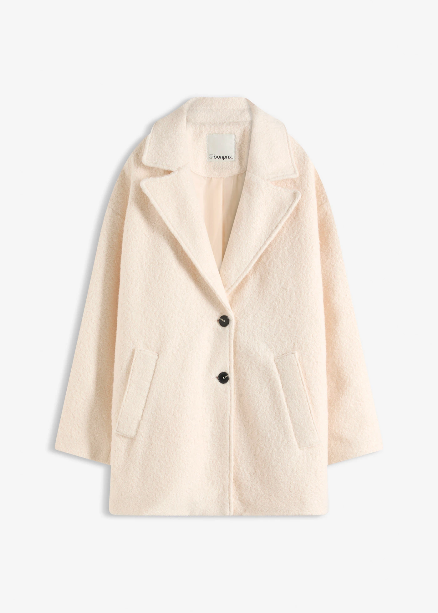 Krátký buklé kabát, oversize • krémová • bonprix obchod