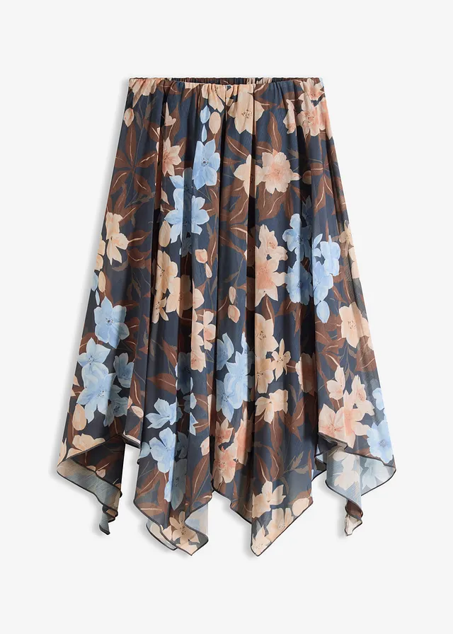 Fustă midi din șifon cu tiv asimetric