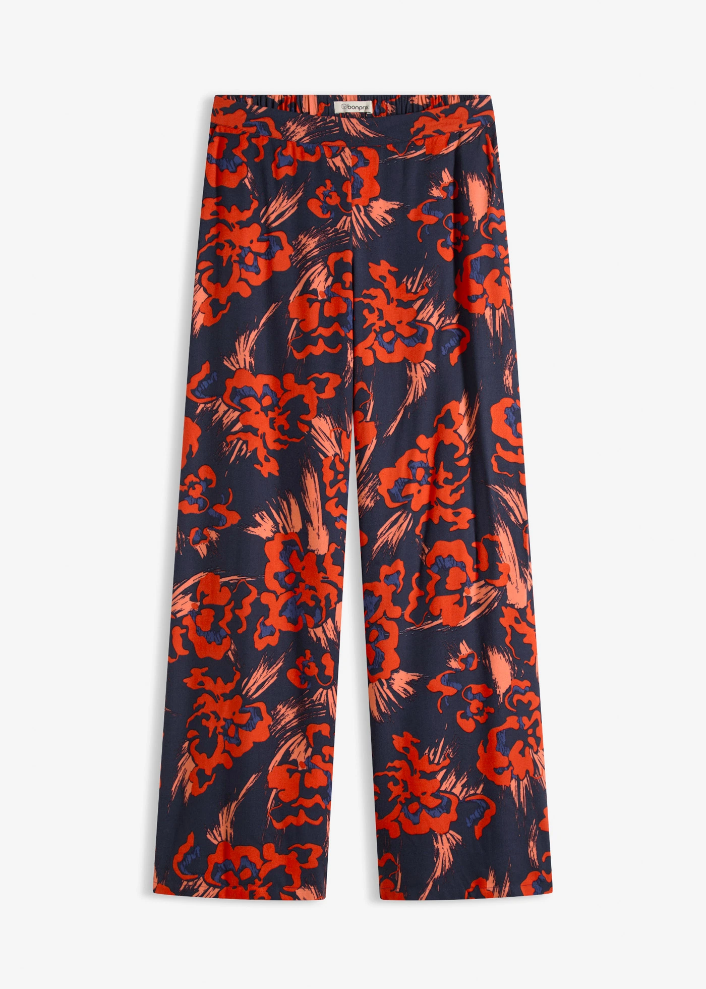 Pantalon palazzo en léger crêpe de viscose • bleu foncé-rouge floral • Boutique bonprix