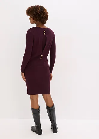 Pletené šaty s vestou (2dílná souprava), barva: vínově červená