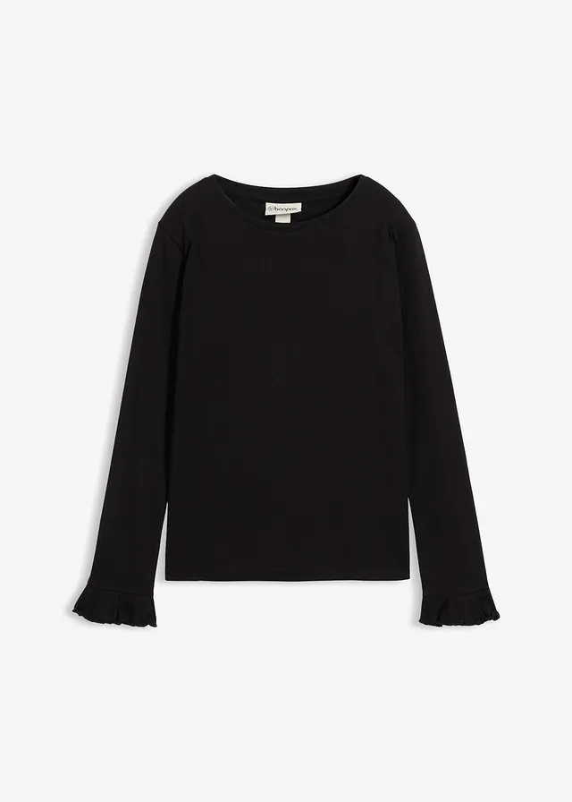 Longsleeve in een elastische katoenmix, Kleur: zwart