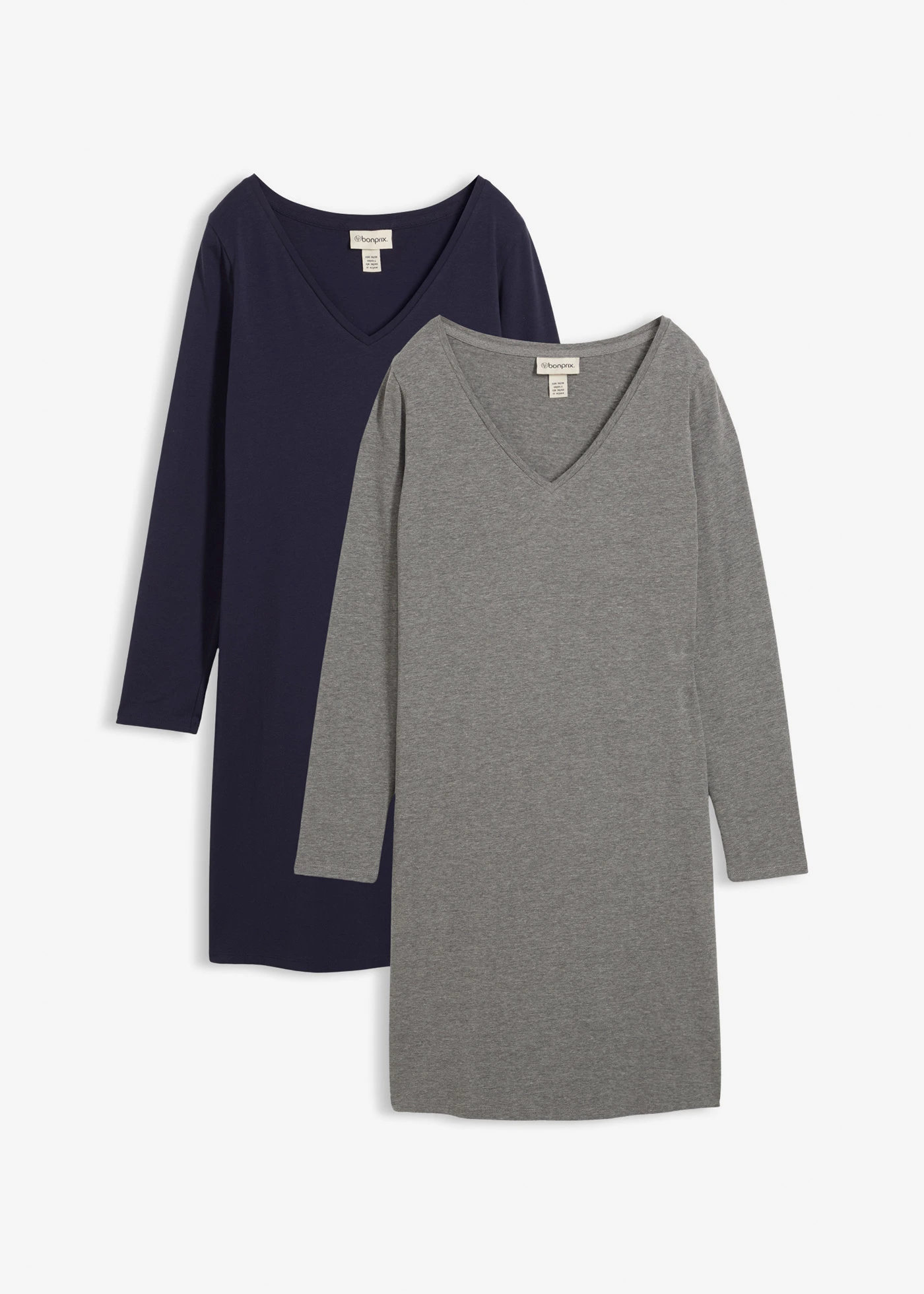 Žerzejové šaty z viskózy (2 ks v balení) • tmavě modrá + šedý melír • bonprix obchod