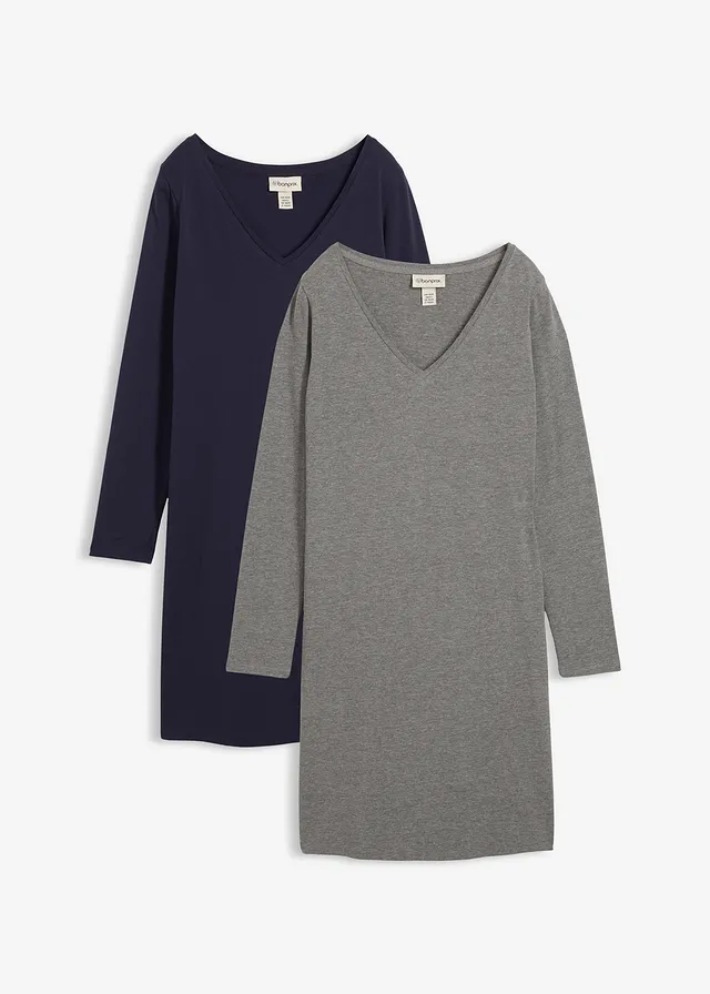 Žerzejové šaty z viskózy (2 ks v balení) • tmavě modrá + šedý melír • bonprix obchod