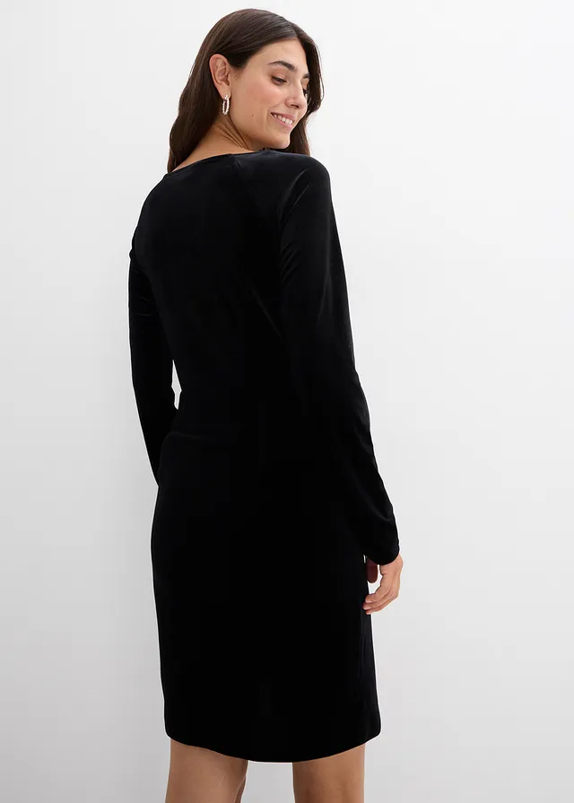 Robe festive de grossesse et d’allaitement en velours doux, Couleur: noir
