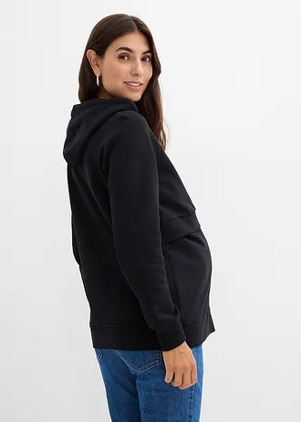 Zwangerschaps-sweatshirt van biologisch katoen, Kleur: zwart+aardbeirood met print