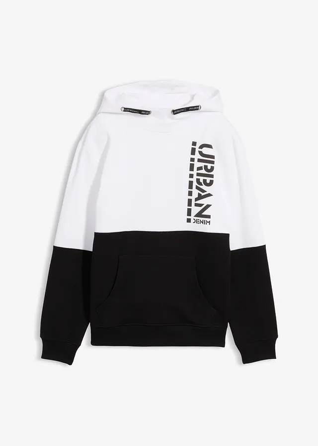 Sweat-shirt à capuche garçon • blanc-noir imprimé • Boutique bonprix