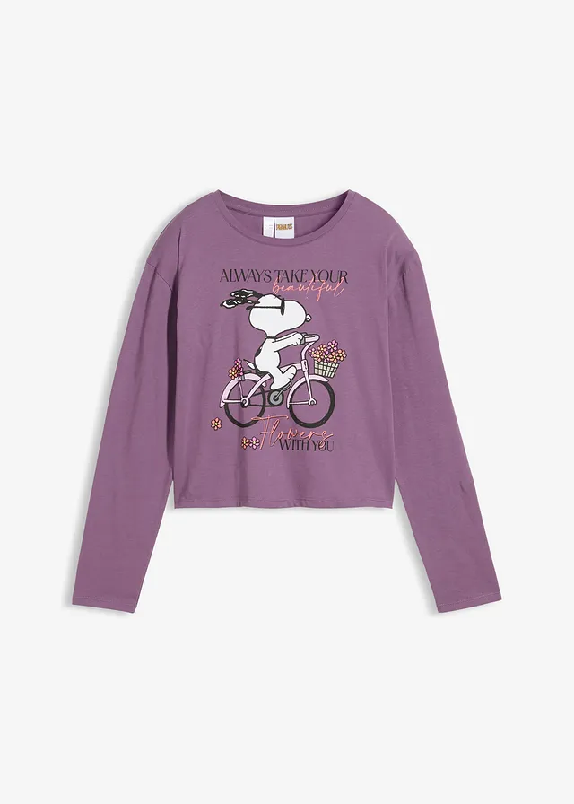 Tričko s dlhým rukávom Snoopy z čistej bavlny • fialová potlačená • obchod bonprix